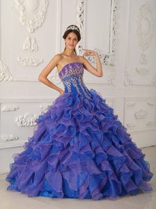 Blue and Lavender Quinceanera Gown Dresses with Ruffles Appliques