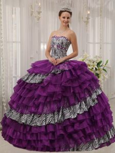 Beading Ruffled Layers Purple Quinceanera Gown Dresses of Zebra