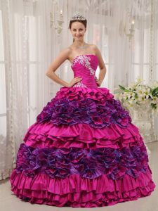 Fuchsia Ball Gown QuinceaneraDresses with Appliques and Ruffles