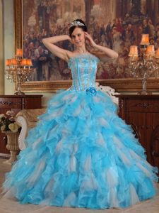Appliqued Aqua Blue Sweet 15 Dresses with Organza Ruffles