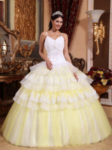Spaghetti Straps Ruffles Layers Quinceanera Dresses in Yellow