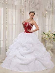 Lace up Back Appliques Dress for Quinceanera in Wine Red and White