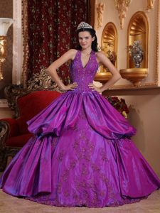 Purple Hater Top Sweet 15 Dresses with Appliques for Duque De Caxias