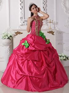Coral Red Ruffled Quinceanera Dress Beading with Hand Made Flowers