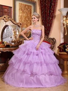 New Strapless Beaded Sweet Sixteen Dresses with Ruffles in Lavender