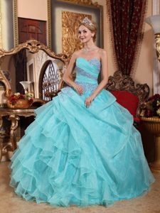 Baby Blue Sweetheart Ruffled Quinceanera Gowns Appliques in Fashion