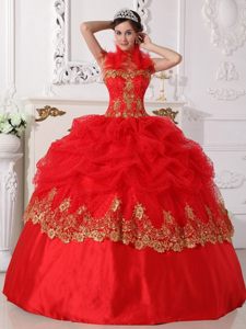 Halter Top Red Dresses for 15 Beading Appliques to Sao Goncalo