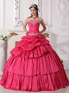 Multi-tiered Appliques and Ruches Sweet Sixteen Dresses in Hot Pink