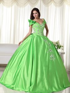 Green off the Shoulder Sweet Sixteen Dresses Embroidery in Vogue