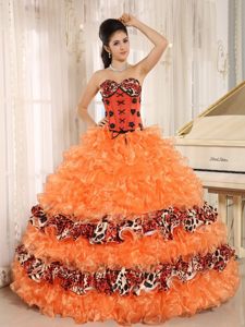 Special Leopard Dresses for a Quince Sweetheart Ruffles and Appliques