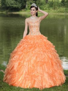 Tasty Orange Sweetheart Quinceanera Dress with Rhinestone and Ruffles