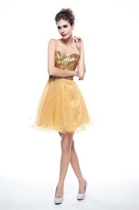 Modern Gold Sweetheart Side Zipper Beading and Sequins Homecoming Dress Sleeveless