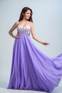 Cheap Brush Train Column/Sheath Dress for Prom Lavender One Shoulder Chiffon Sleeveless With Train Backless