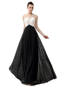 White And Black One Shoulder Zipper Beading Prom Gown Sleeveless