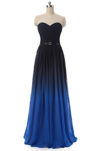 Great Floor Length Blue And Black Prom Party Dress Sweetheart Sleeveless Lace Up