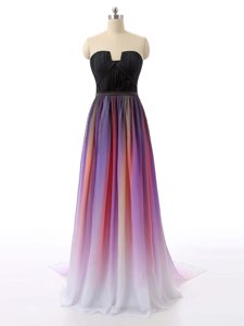 Smart Multi-color Sweetheart Zipper Ruching Prom Dress Sweep Train Sleeveless