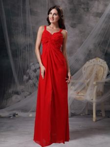 Sexy Red Ruched Prom Holiday Dress Beading High Slit with Cutouts Back