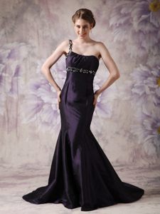 Recent Dark Purple Mermaid Prom Graduation Dress One Shoulder Beaded