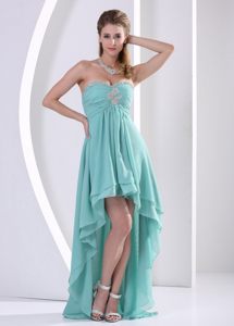 Lace-up Ruched Prom Homecoming Dress High-Low Beading Sweetheart
