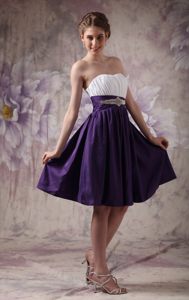 Limeira Sweet White and Purple Knee-length Prom Gowns Beading Taffeta