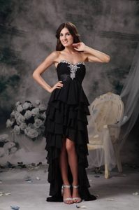 Beautiful Black Prom Homecoming Dress Beading Ruffled Layers High-Low