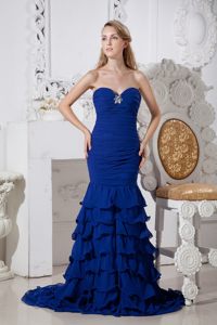 Ruches and Ruffled Layers Accent Mermaid Prom Dress in Royal Blue