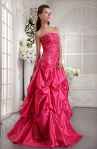 Hot Pink A-line Prom Bridesmaid Dress with Beading and Pick ups