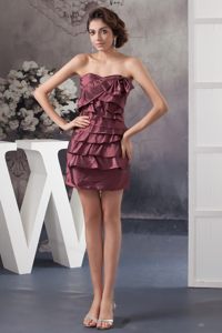 Ruffled Layers Accent Mini Length Prom Maxi Dresses in Burgundy