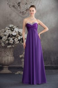 Beaded and Ruched Sweetheart Purple Long Prom Party Dress 2014