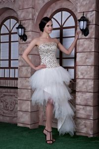 White Asymmetrical Strapless Prom formal Dress with Beading Ruffles
