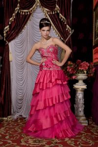 Beading and Ruffled Layers Accent Prom formal Dress in Hot Pink
