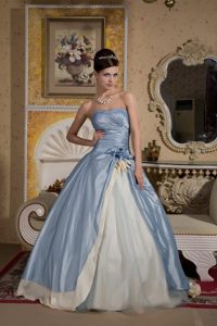 Beautiful Blue and Yellow Ball Gown Flowery Prom formal Dresses
