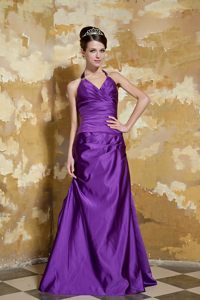 Eggplant Purple Halter A-line Prom Pageant Dresses with Ruches