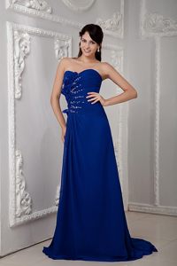 Flowers and Beading Accent Prom Homecoming Dress in Royal Blue