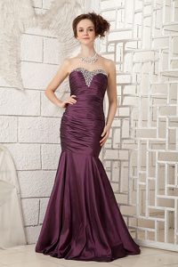 Beading Ruches Mermaid Prom Homecoming Dresses in Dark Purple