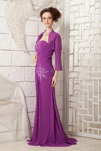 Purple One Shoulder Prom Homecoming Dress with Appliques Ruches