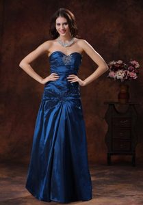 Navy Blue A-line Sweetheart Prom Graduation Dress with Beading