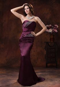 Beading and Ruches Accent Prom Graduation Dress in Dark Purple