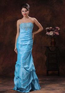Aqua Blue Mermaid Prom Holiday Dress with Beading and Pick ups