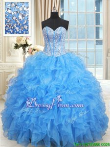 New Arrival Baby Blue Sleeveless Satin and Organza Lace Up 15th Birthday Dress forMilitary Ball and Sweet 16 and Quinceanera