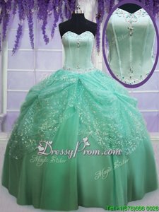 Sleeveless Floor Length Beading and Sequins Lace Up Quinceanera Dress with Apple Green
