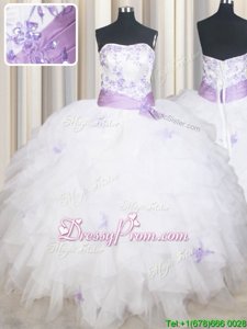 Beautiful Floor Length Ball Gowns Sleeveless White Sweet 16 Dresses Lace Up