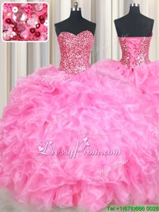 Artistic Sweetheart Sleeveless Organza Quinceanera Dress Beading and Ruffles and Sequins Lace Up