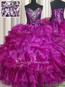Dynamic Purple Lace Up Sweet 16 Dresses Beading and Ruffles and Sequins Sleeveless Floor Length