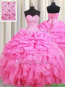 Shining Spring and Summer and Fall and Winter Organza Sleeveless Floor Length Ball Gown Prom Dress andBeading and Ruffles and Pick Ups
