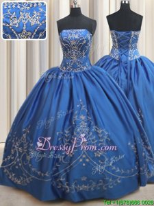 Sweet Floor Length Lace Up Quinceanera Dress Royal Blue and In forMilitary Ball and Sweet 16 and Quinceanera withBeading and Embroidery