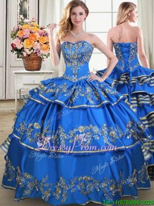 Great Blue Sleeveless Taffeta Lace Up Vestidos de Quinceanera forMilitary Ball and Sweet 16 and Quinceanera