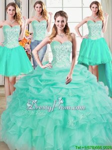 Shining Apple Green Vestidos de Quinceanera Military Ball and Sweet 16 and Quinceanera and For withBeading and Ruffles and Pick Ups Sweetheart Sleeveless Lace Up