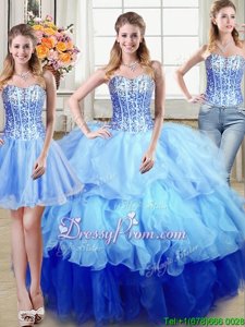Luxurious Multi-color Lace Up Quinceanera Gown Ruffles and Sequins Sleeveless Floor Length