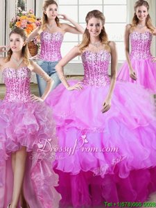 Amazing Sleeveless Organza Floor Length Lace Up Ball Gown Prom Dress inMulti-color forSpring and Summer and Fall and Winter withRuffles and Sequins